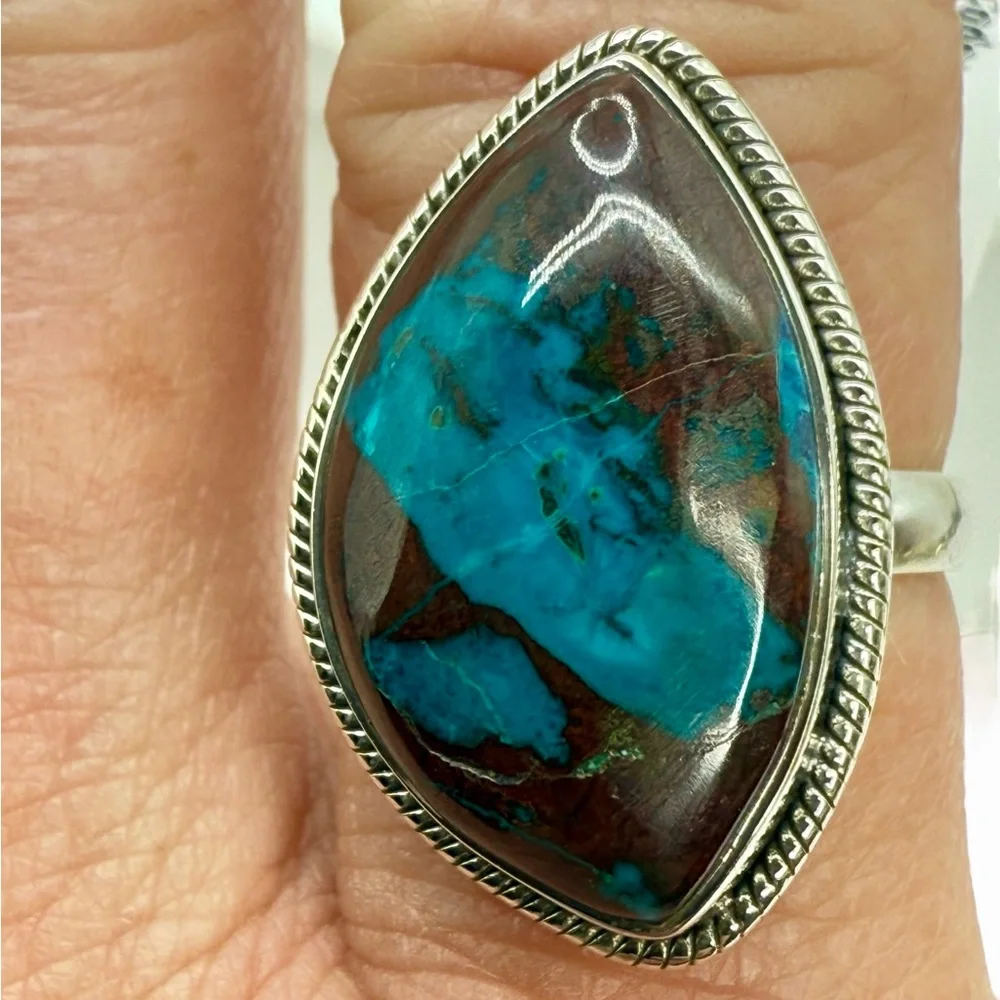 Genuine Shattuckite Statement Ring – 925 Sterling Silver – Boho Caribbean Chic